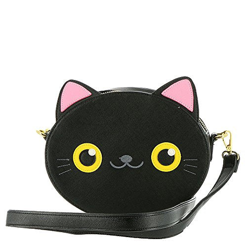 Animal Purse - Round soft fabric with long cross the body shoulder strap cat  face purse